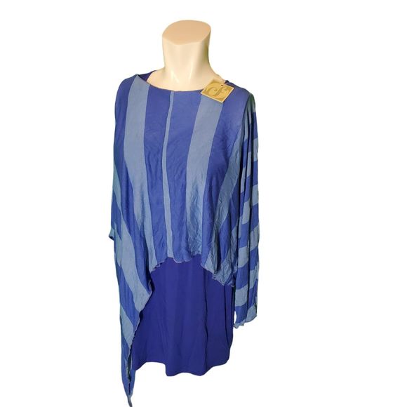 Comfy USA Blue Striped Tunic Tee High Low Asymmetric Dolman T-shirt sz M NEW - Picture 4 of 6